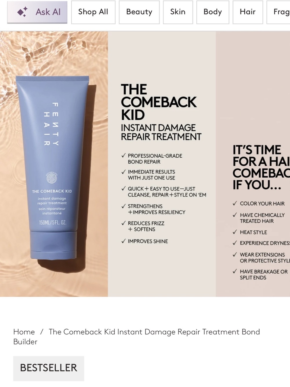 Fenty Beauty The Comeback Kid Instant Damage Repair Treatment — Blue